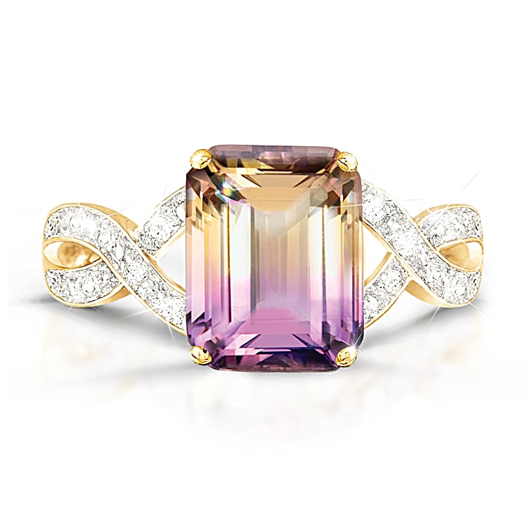 Sunset Oasis 18K Gold-Plated Ametrine And Diamond Ring