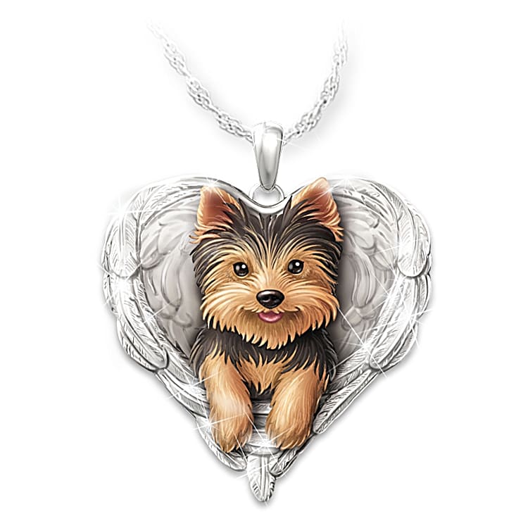 Yorkies Are Angels Heart Shaped Pendant Necklace