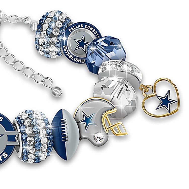 NFL Dallas Cowboys Hello Kitty Silver Leather Bracelet w/2 Logo Snap Jewelry Charms New Item