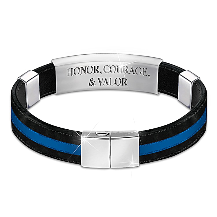 Thin Blue Line Leather Bracelet, Police Bracelet