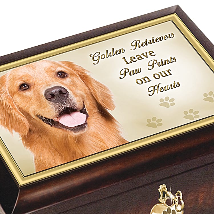 Dogs Leave Paw Prints On Our Hearts Woodgrain Music Box Adorned