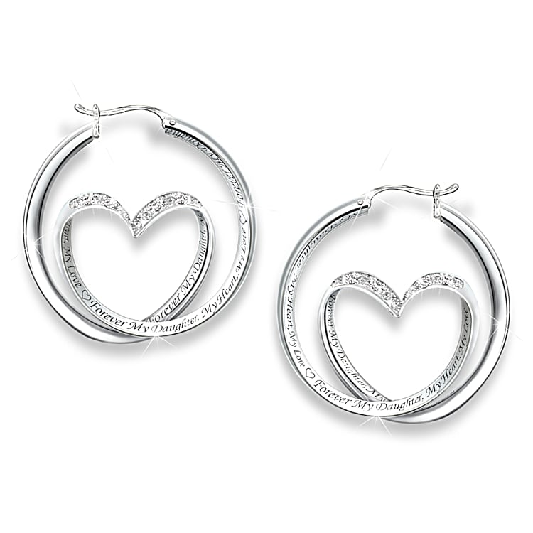Forever In My Heart Sterling Silver Hoop Style Earrings Featuring A Unique Infinity Circle And Heart Shaped Design Each Set With 3 Diamonds