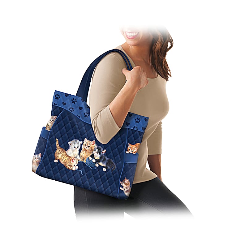 Kitty Cats On the Go Quilted Poly Twill Weekender Tote Bag Adorned With Cat  Art By Artist Jurgen Scholz & Comes With A Trolley Sleeve For Easy  Portability