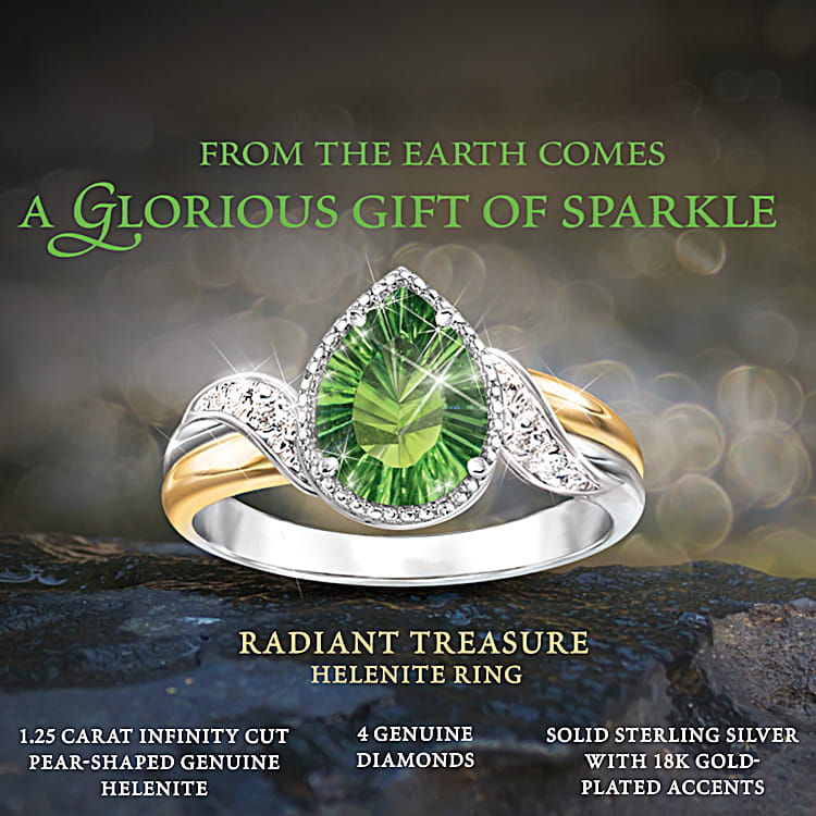 Radiant Treasure Green Helenite And Diamond Ring