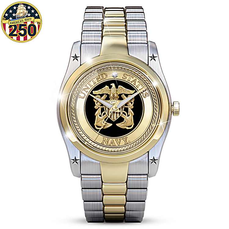 U.S. Navy Two Tone Stainless Steel Watch Featuring An Eagle