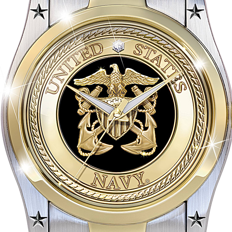 U.S. Navy Two Tone Stainless Steel Watch Featuring An Eagle