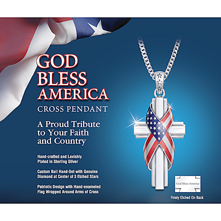 American Flag Patriotic Cross Pendant Necklace Religious Jewelry for Men