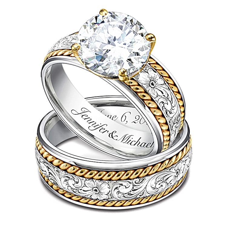3 Carat Western His Hers Personalized Wedding Ring Set