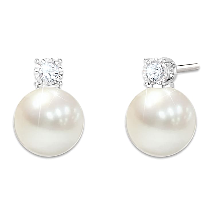 Pearl and sales diamond earrings