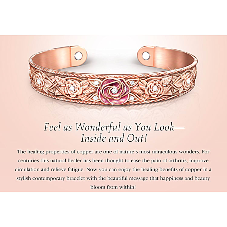 Healing Copper Turquoise 18-Carat Rose Gold-Plated Ladies' Bracelet:  'Strength Of Nature' Turquoise & Copper Healing Cuff Bracelet