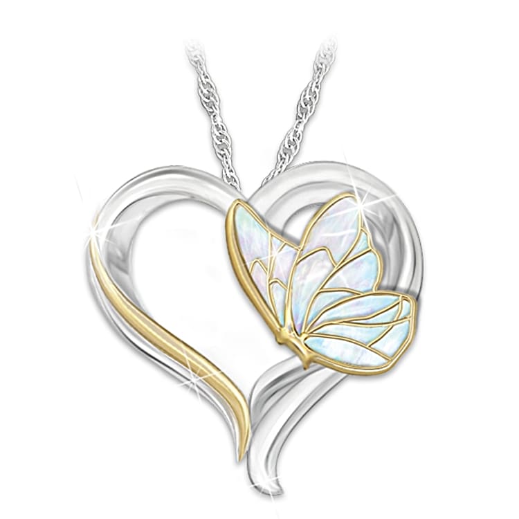 Messenger From Heaven Butterfly Heart Womens Pendant Necklace