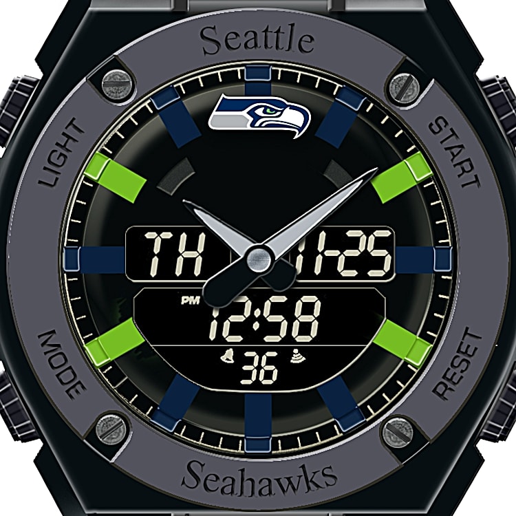 It's Seahawks Time! Men's Ani-Digi Stainless Steel Watch