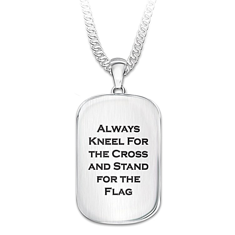 American Flag Patriotic Necklace Military Dog Tag Style With Chain