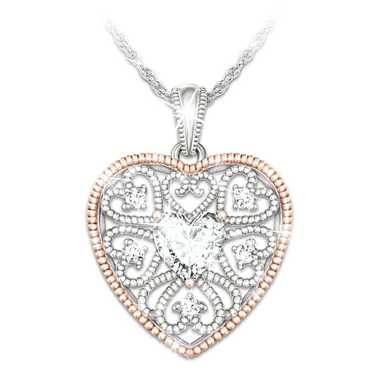 Genuine Diamond Heart LOCKET Pendant Rose Gold Filigree 