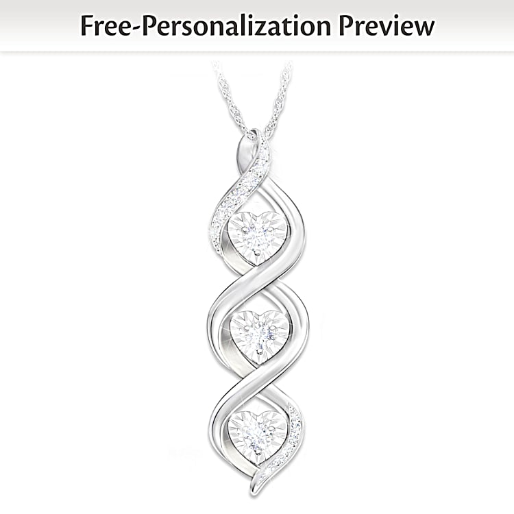 Always My Daughter Womens Personalized Diamond Pendant Necklace With Heart Shaped Setting