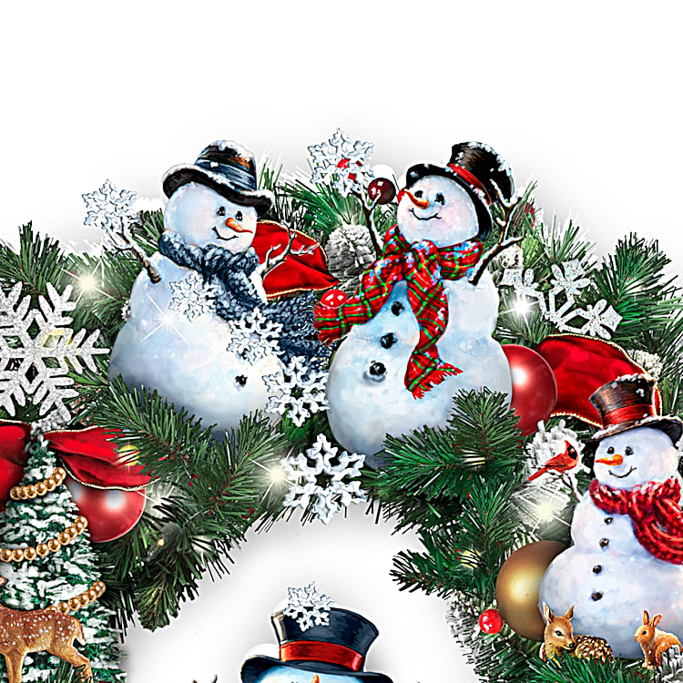 ♡該当者様ご依頼品♡シーグラスアート 雪の結晶Happy Xmas wreath Snow-Kissed Snowman Wreath – Illuminated Holiday Decor By