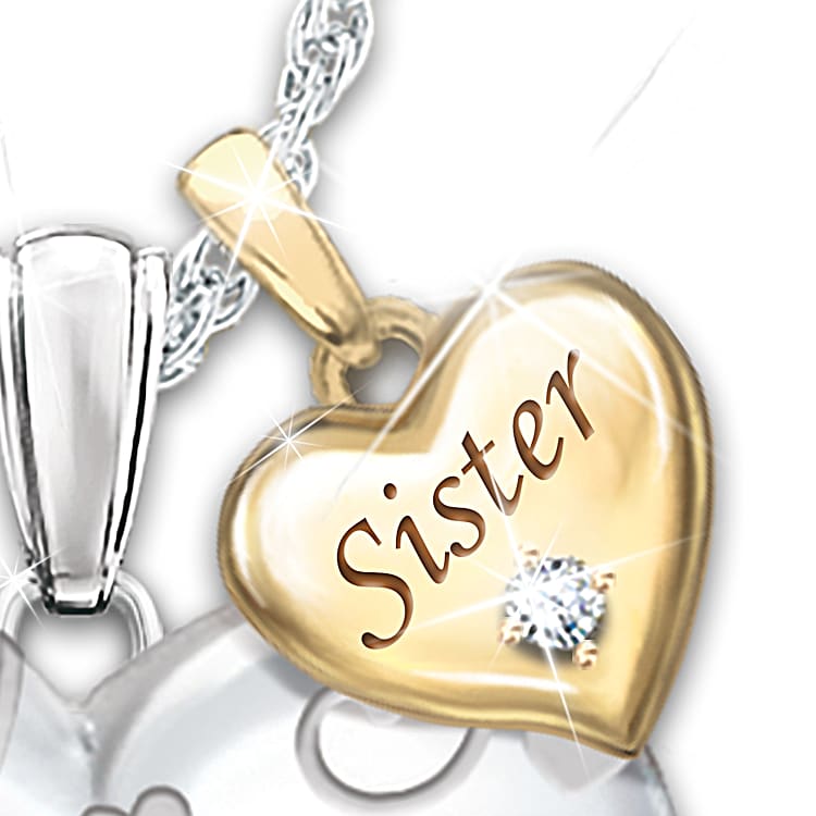 Forever My Sister Always My Friend Heart Shaped Diamond Pendant
