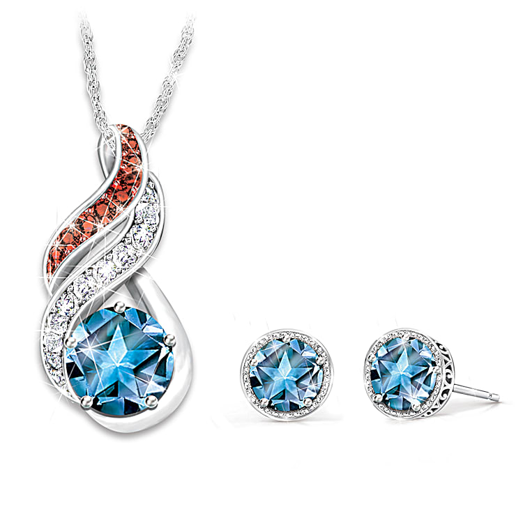 Star Cut Blue Topaz Pendant And Matching Earrings Set Adorned With