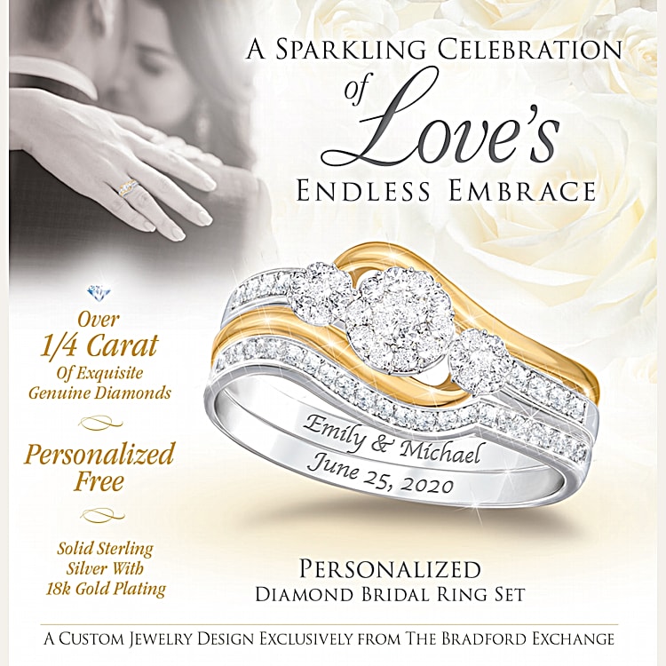 Loves Endless Embrace Womens Personalized Diamond Bridal Ring Set Featuring 18K Gold Plated Accents