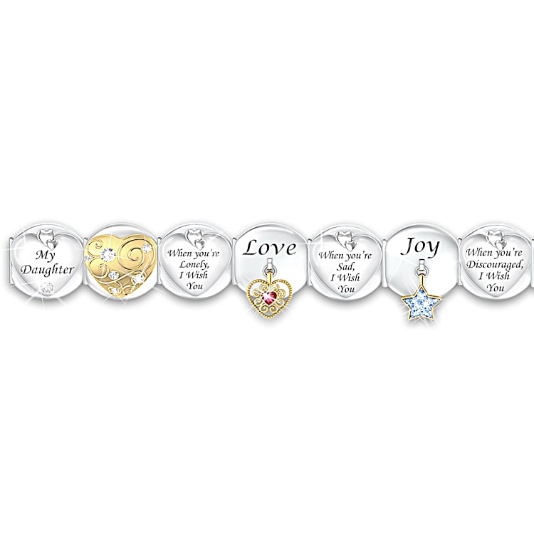 Loving Wishes For My Daughter Stretch Link Hanging Charm Bracelet