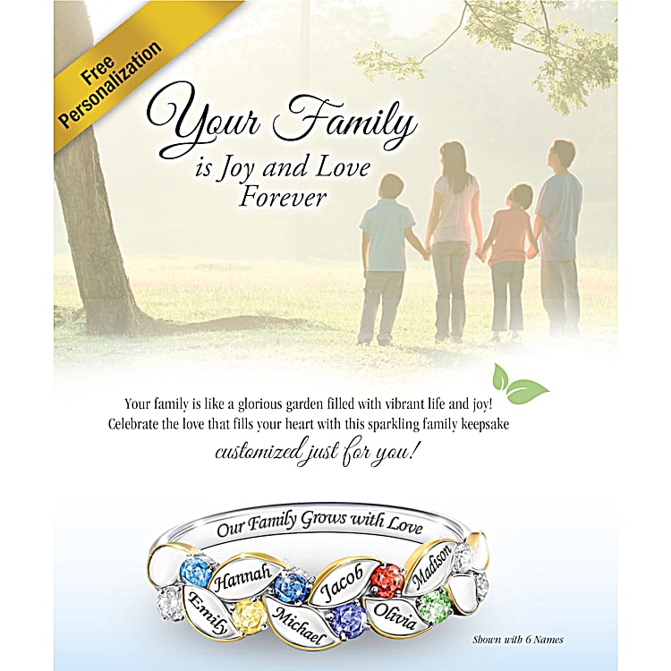 Birthstone Sterling Silver Family Of Joy Personalized Ring