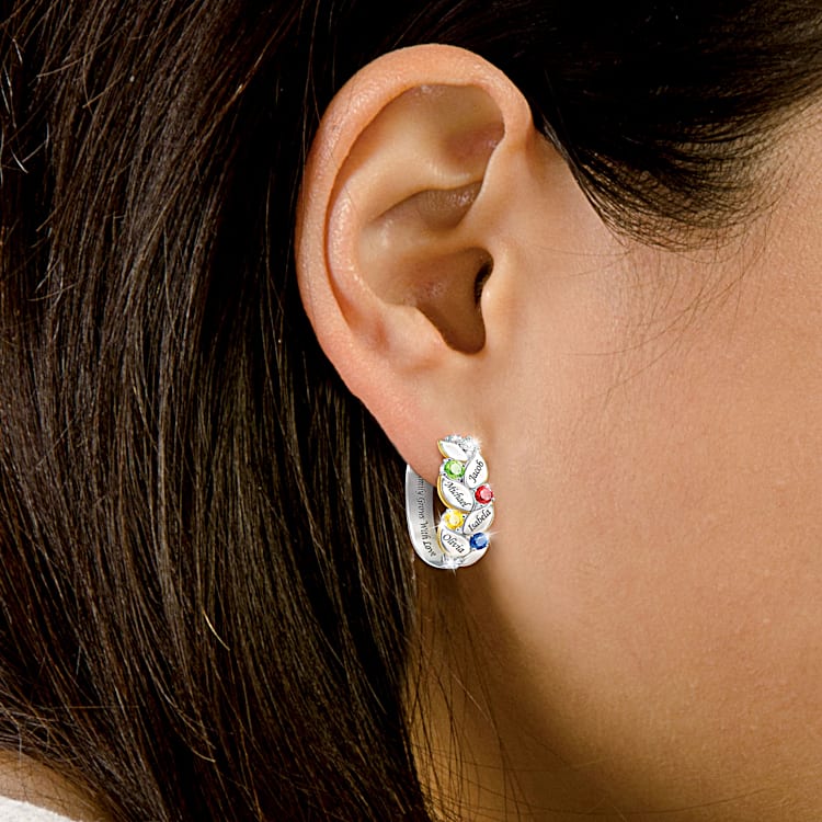 Our Family Of Joy Personalized Crystal Birthstone Earrings Featuring 18K Gold Plated Accents