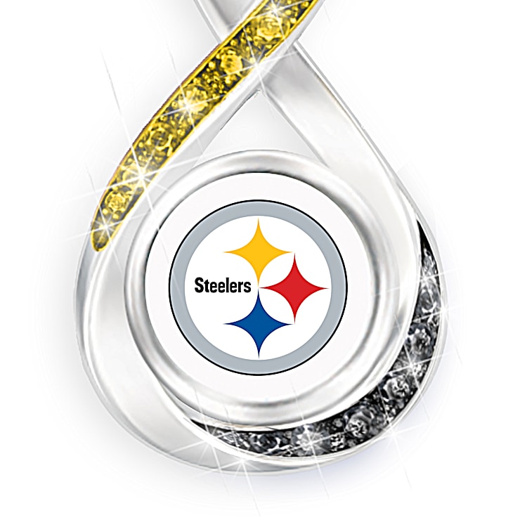 Pittsburgh Steelers Forever Womens NFL Infinity-Shaped Pendant Necklace  With Crystals