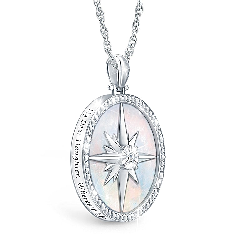 Always My Daughter Diamond Compass Rose Pendant Necklace