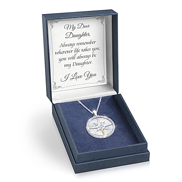 Always My Daughter Diamond Compass Rose Pendant Necklace