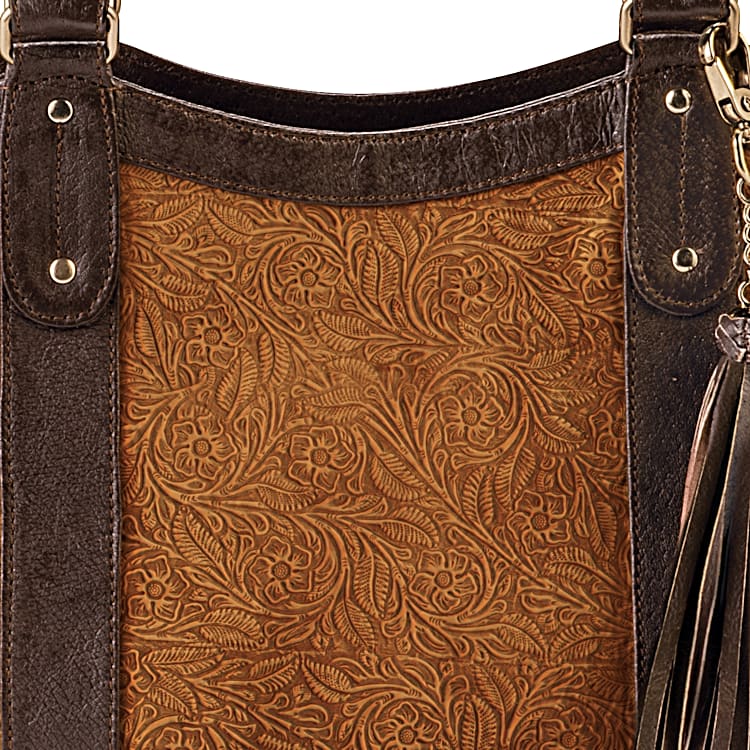 Women's Western Floral Tooled Leather Cowhide Shoulder Purse