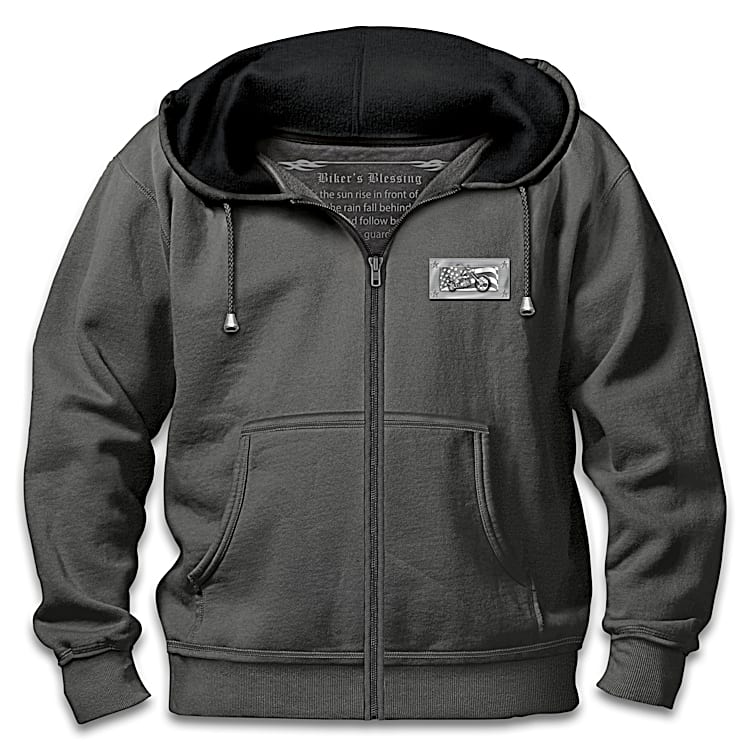 【70％OFF】 Bikers Blessing Mens Front-Zip Fleece Hoodie With Embossed ジャケット・アウター