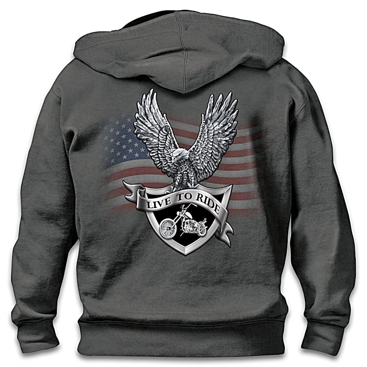 Bikers Blessing Mens Front Zip Fleece Hoodie With Embossed Metal Plaque Of A Motorcycle