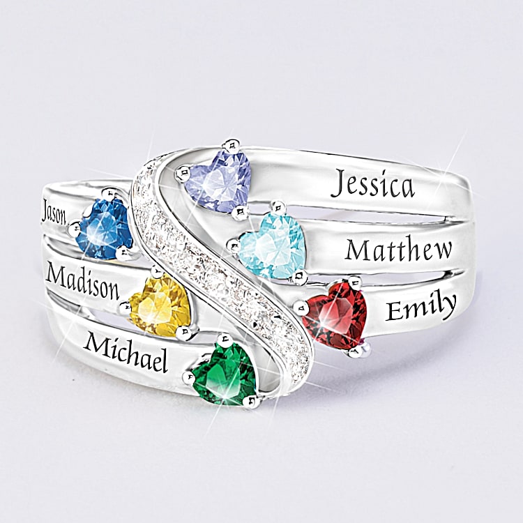 My Family My Heart Womens Personalized Birthstone Ring