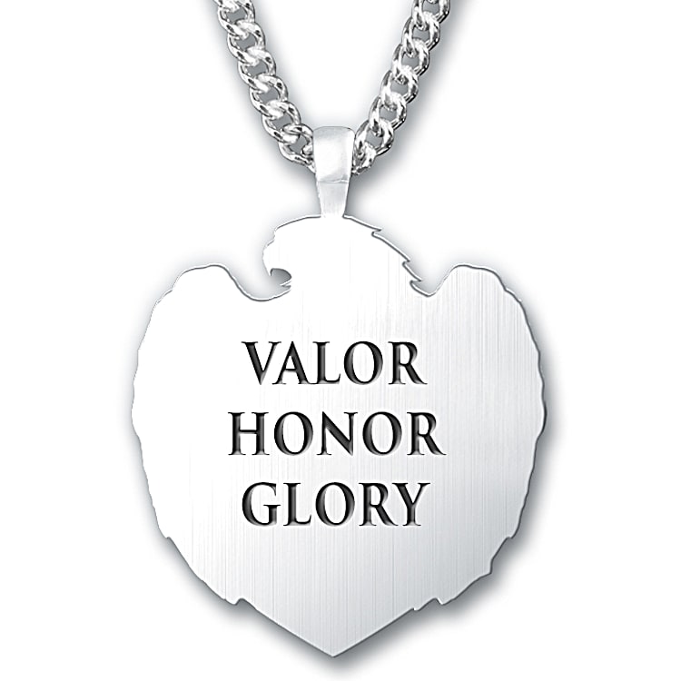 U.S. Navy Mens Stainless Steel Eagle Shield Pendant Necklace