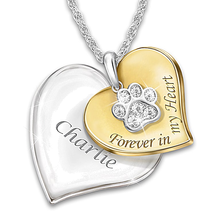 Forever In My Heart Womens Personalized Pendant Necklace Adorned With Crystals 18K Gold Plated Accents For Dog Lovers