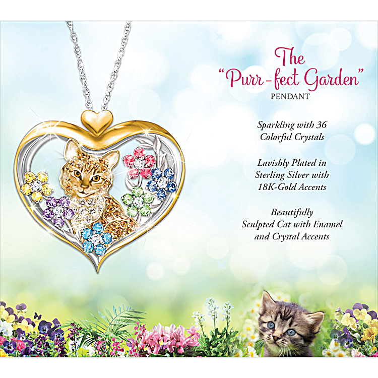 The Purr fect Garden Sterling Silver Plated Heart Shaped Pendant Necklace With 18K Gold Plated Accents