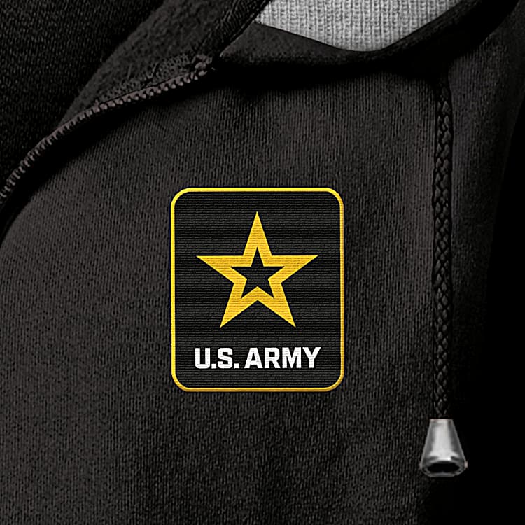 Proud To Serve U.S. Army Mens Black Knit Fleece Front Zip Hoodie