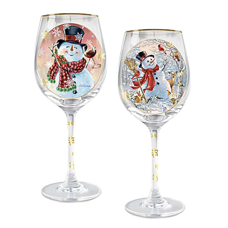 Bdor Crystal Wine Glasses Set of 2, Rhinestone Snowman Glassware, 19 oz Wine Glasses with Stem, Perfect for Christmas Gift Daily Use