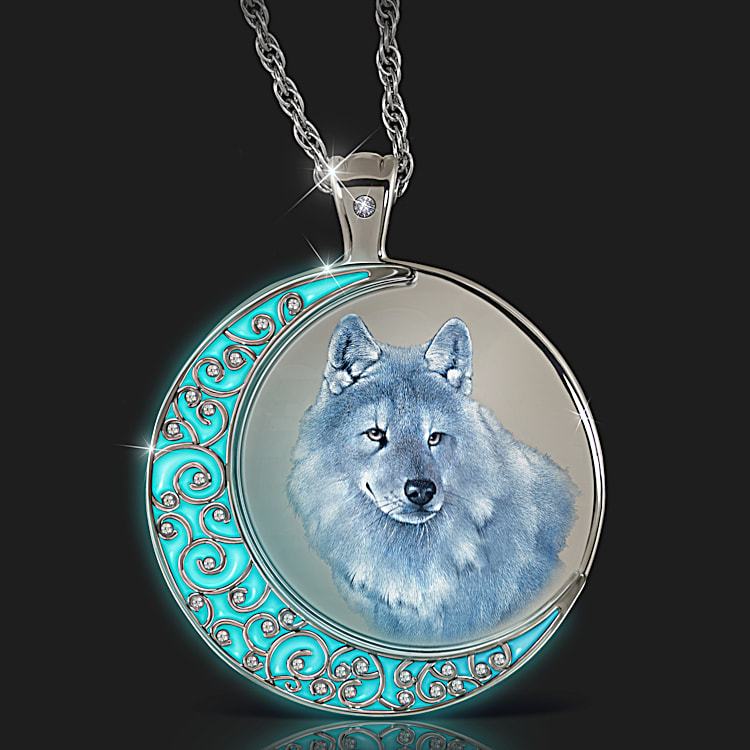 Crystal wolf necklace on sale
