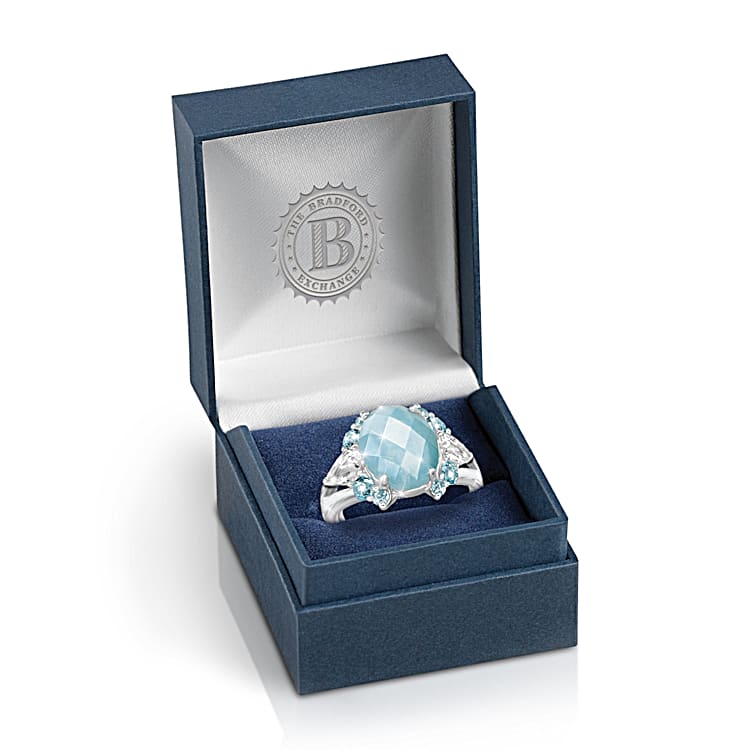 Aqua Horizon Womens Sterling Silver Ring Featuring An Aqua Horizon Womens Sterling Silver Ring Featuring An