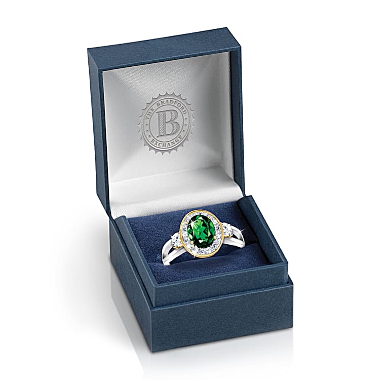 Earthly Beauty Womens Million Dollar Emerald Chrome Diopside Ring With  White Topaz Gemstones & 18K Gold-Plated Accents