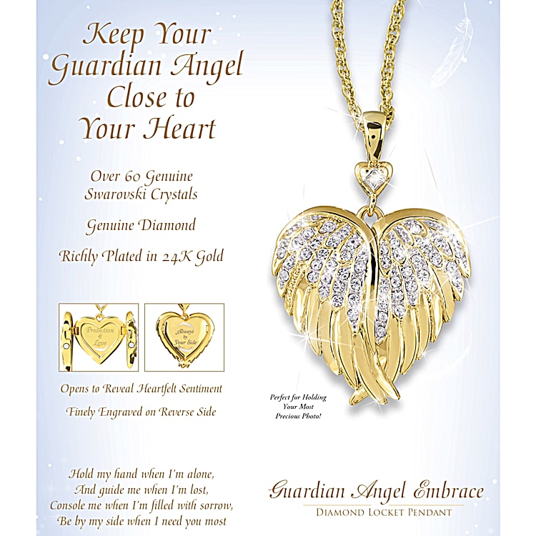 Guardian Angel Embrace Womens Crystal And Diamond Heart Shaped Pendant Necklace