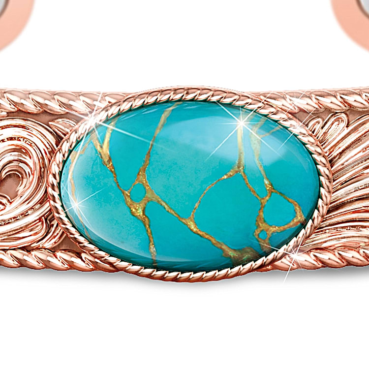 Healing Copper Turquoise 18-Carat Rose Gold-Plated Ladies' Bracelet:  'Strength Of Nature' Turquoise & Copper Healing Cuff Bracelet