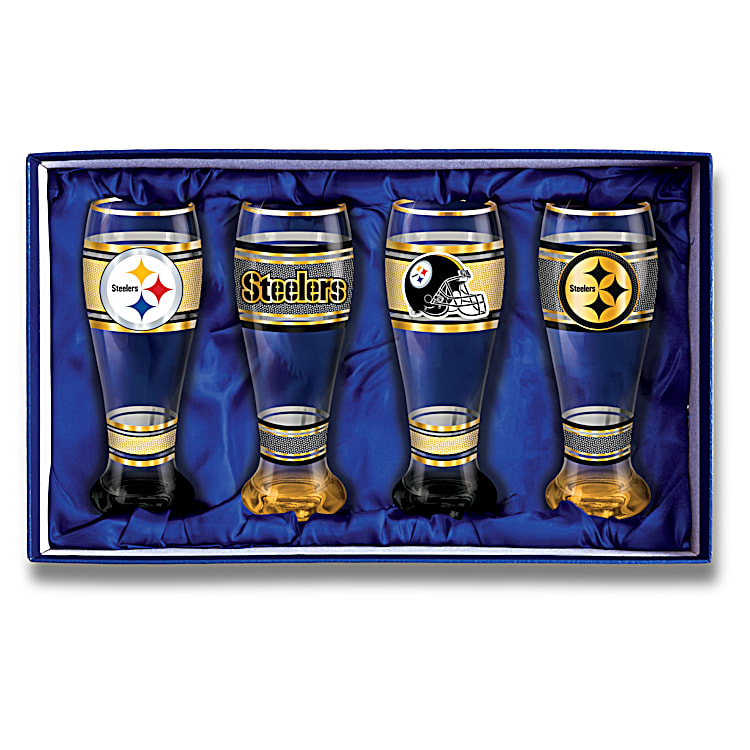 Pittsburgh Steelers NFL 4-Piece Pilsner Glass Set With 12K Gold Rims