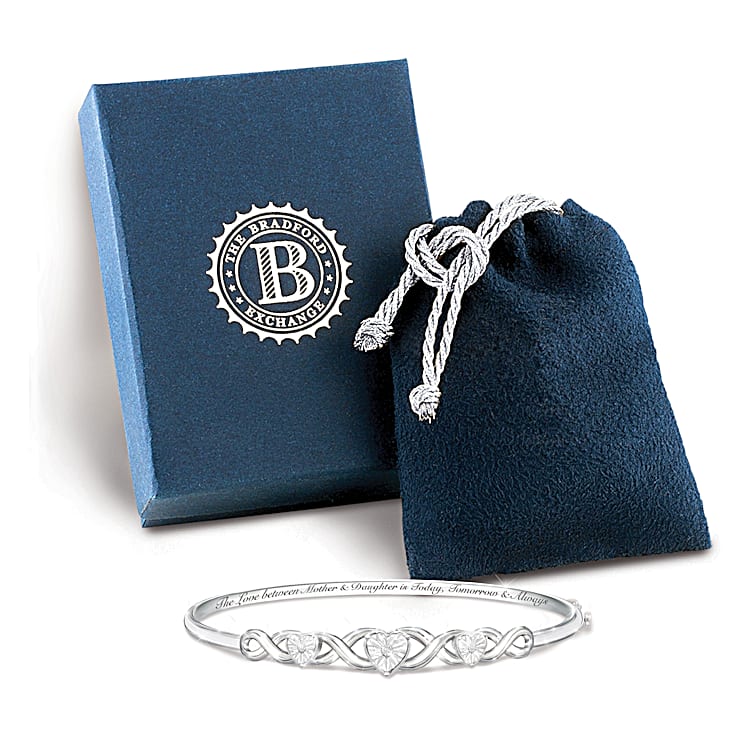 Mother Daughter Love Always Bangle Style Diamond Bracelet With