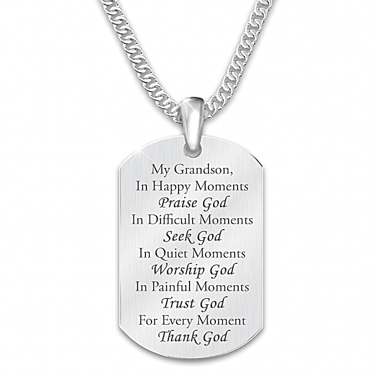 The Strength Of My Grandson Personalized Stainless Steel Dog Tag Necklace -  Graduation Gift Ideas