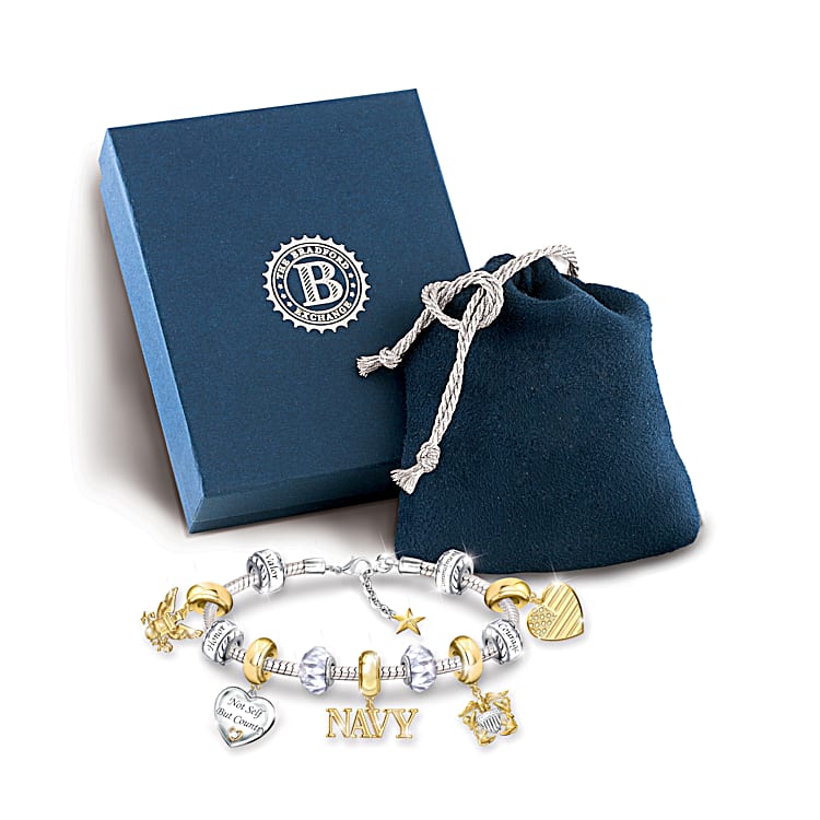 Pride Of The Navy Womens Charm Bracelet With 18K Gold Sterling