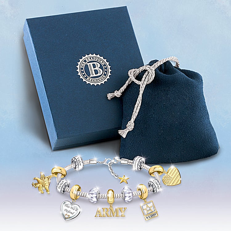 Pride Of The Army Womens Stainless Steel Charm Bracelet With 18K Gold Sterling Silver Plating