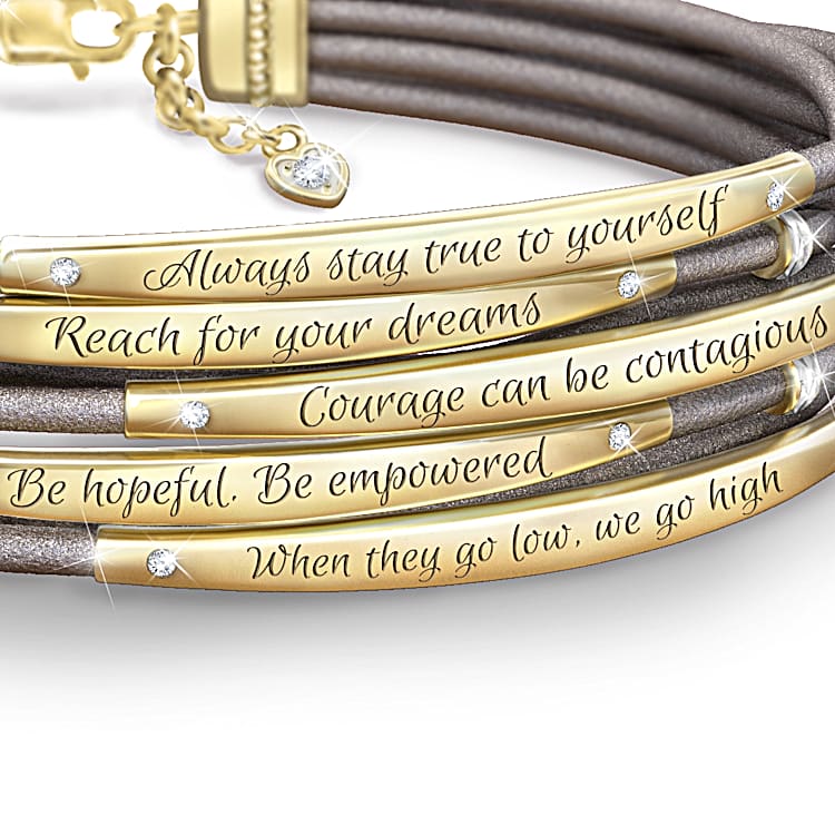 Michelle Obamas Truths Womens Leather Bracelet With Crystal Accents Uplifting Quotes