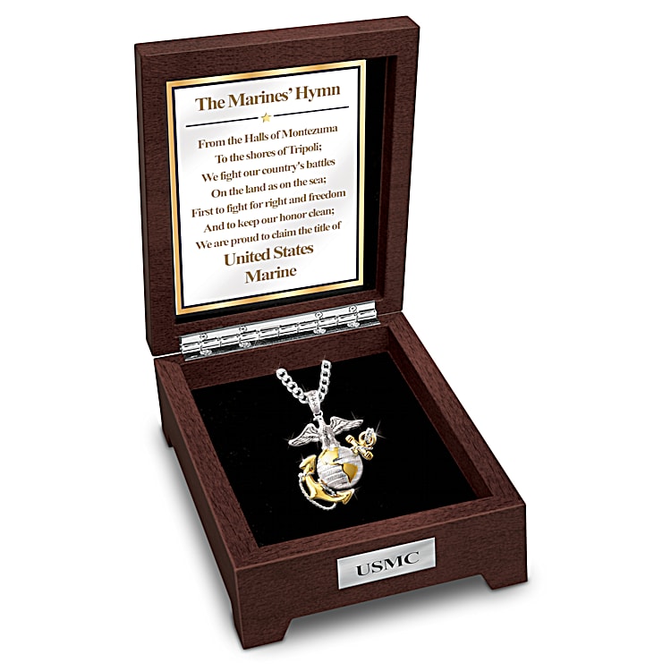 USMC Strong Stainless Steel Pendant Necklace Featuring A Sculpted